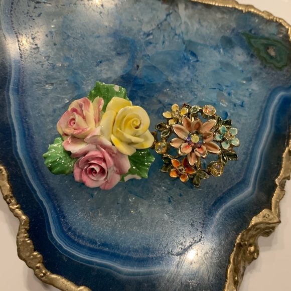 Floral Brooch Set with Pink and Yellow Accents - Picture 3 of 4